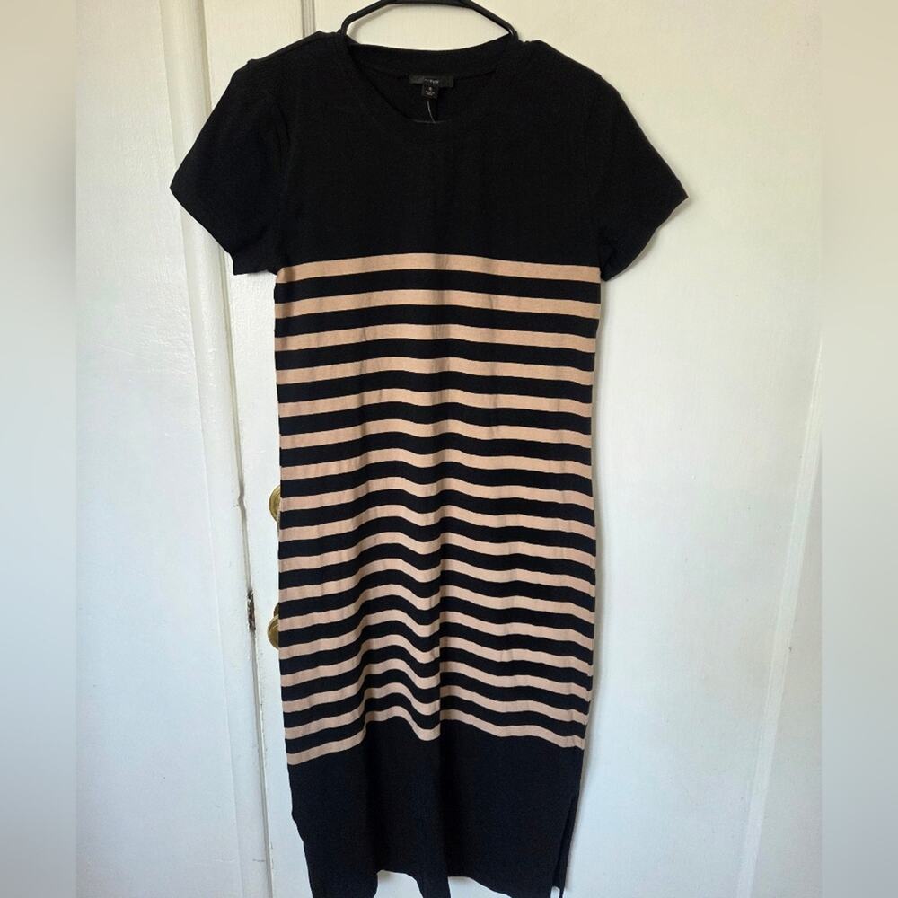 J. Crew Striped Black and Tan T- Shirt Midi Dress Small NWT